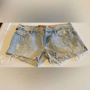 Denim Distressed Shorts w/Paint Splatter